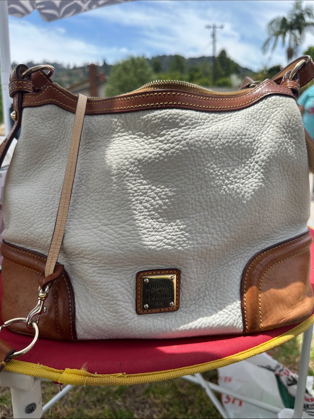 Dooney & Bourke Cream and Brown Pebbled Leather Shoulder Bag